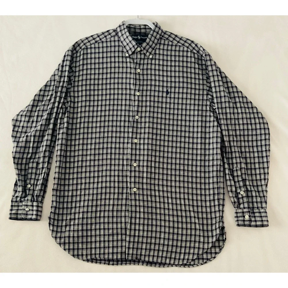 Ralph Lauren Checkered Button Down Shirt Long Sleeve Cotton Casual Size L - Picture 1 of 7